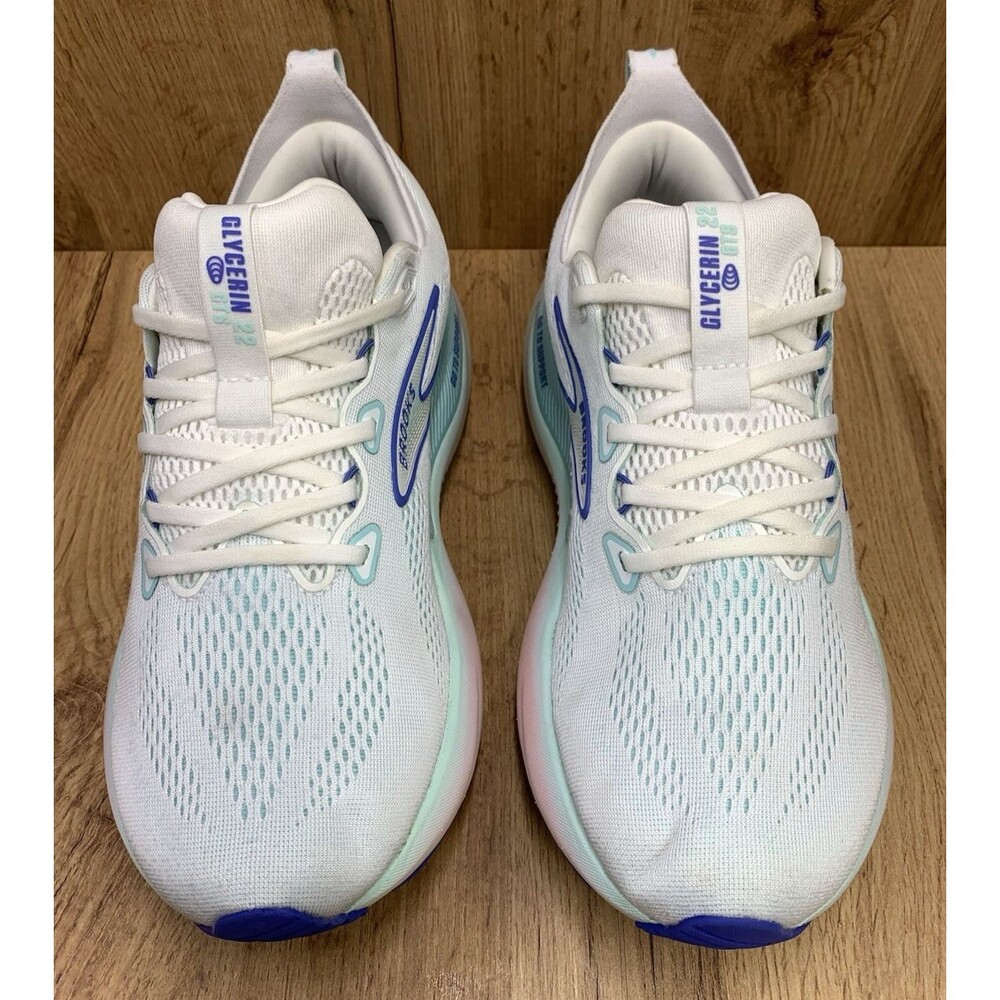Brooks Glycerin GTS 22 Women's 10 Wide D White Blue Running Shoes 1204351D110 - Picture 4 of 12